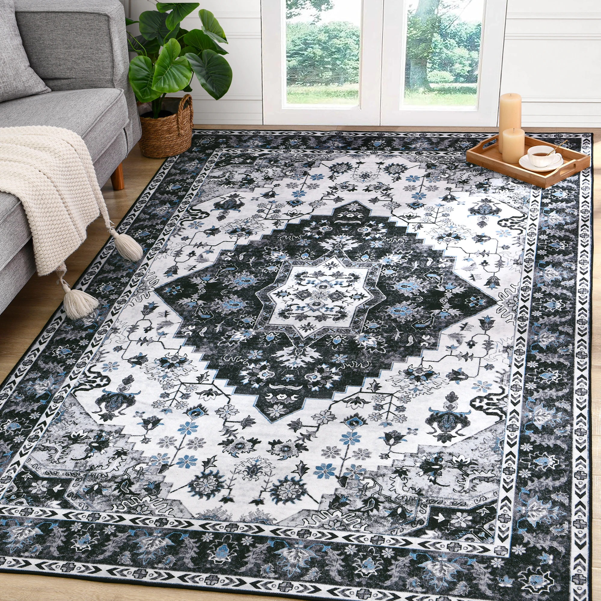 

Noahas Retro Living Room Decoration Carpet Nordic National Style American Retro Carpet Rugs for Bedroom Large Area Non-Slip Mat