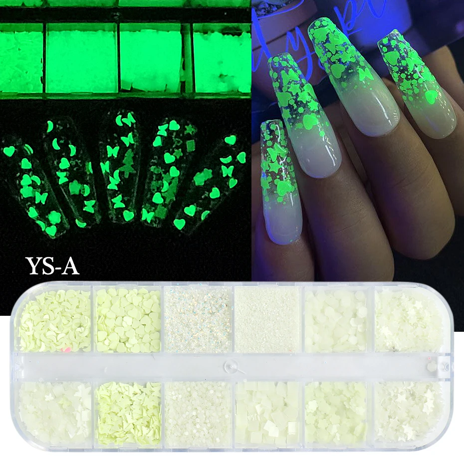 Luminous Nail Neon Glitter Sequin Butterfly Hexagon Fluorescent Green Flake Glow in the Dark Nail Art Manicure Decoration BE1861