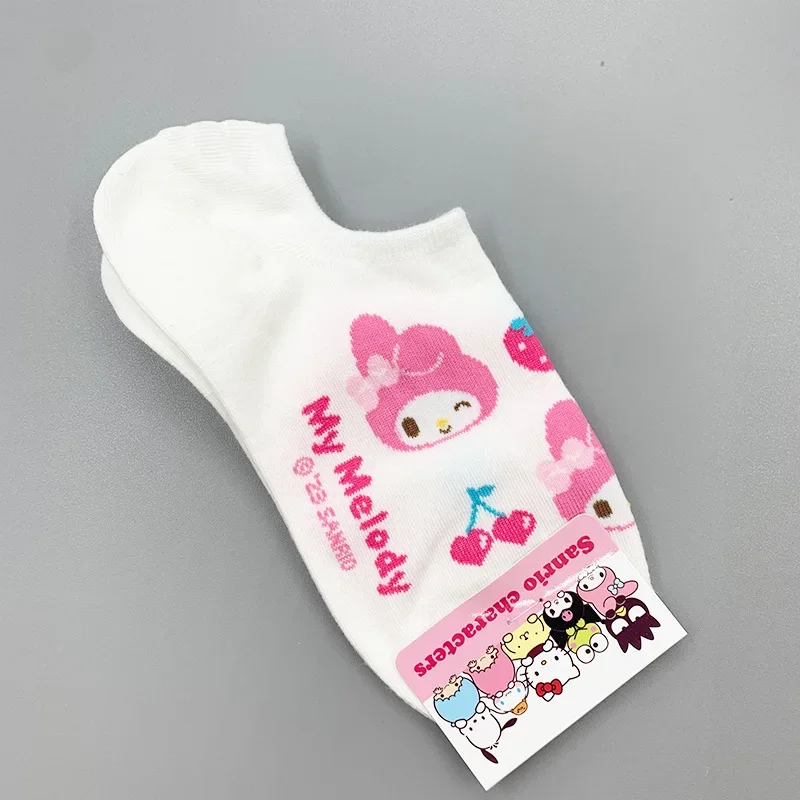 1Pair Anime Sanrio Cotton Boat Socks Hello Kitty Kuromi Melody Cinnamoroll Thin Summer Comfortable Sweat-Absorbing Sock For Girl 5
