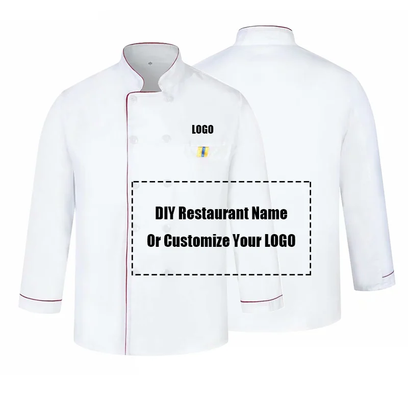 

Customize DIY LOGO Print Chef Uniform Kitchen Bakery Cafe Food Service Longth Sleeve Breathable Cook Wear Waiter Jacket Overalls