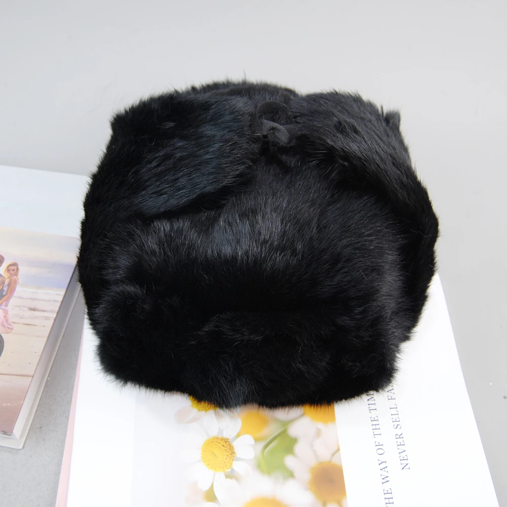 Rabbit Fur Cap Man Winter Genuine 100% Fur Bomber Hat  display picture 2