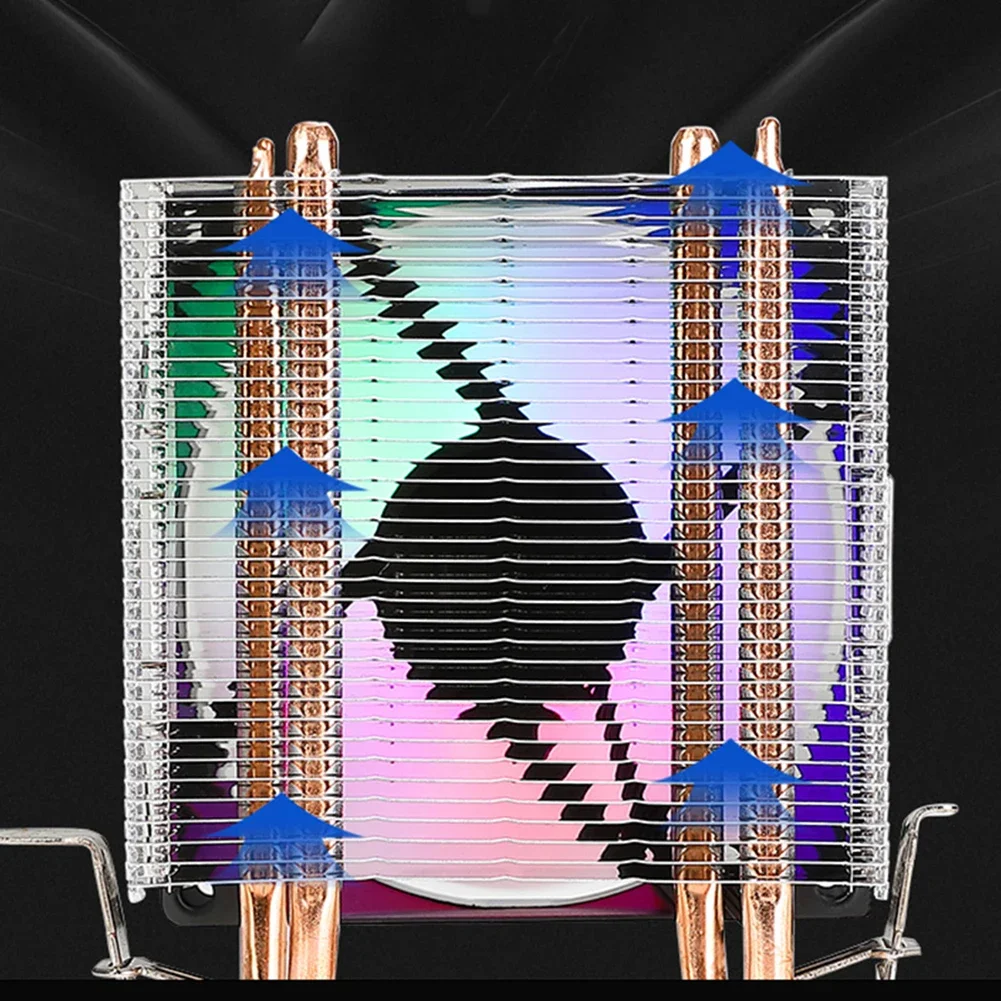 Cooling Fan Gaming Cooling Fan 90mm CPU Cooler with 2 Heat Pipes Quiet Rainbow RGB Cooling Fan Silent RGB Fan for Intel LGA775 1150/1151/1155/1156/1200 AMD AM2