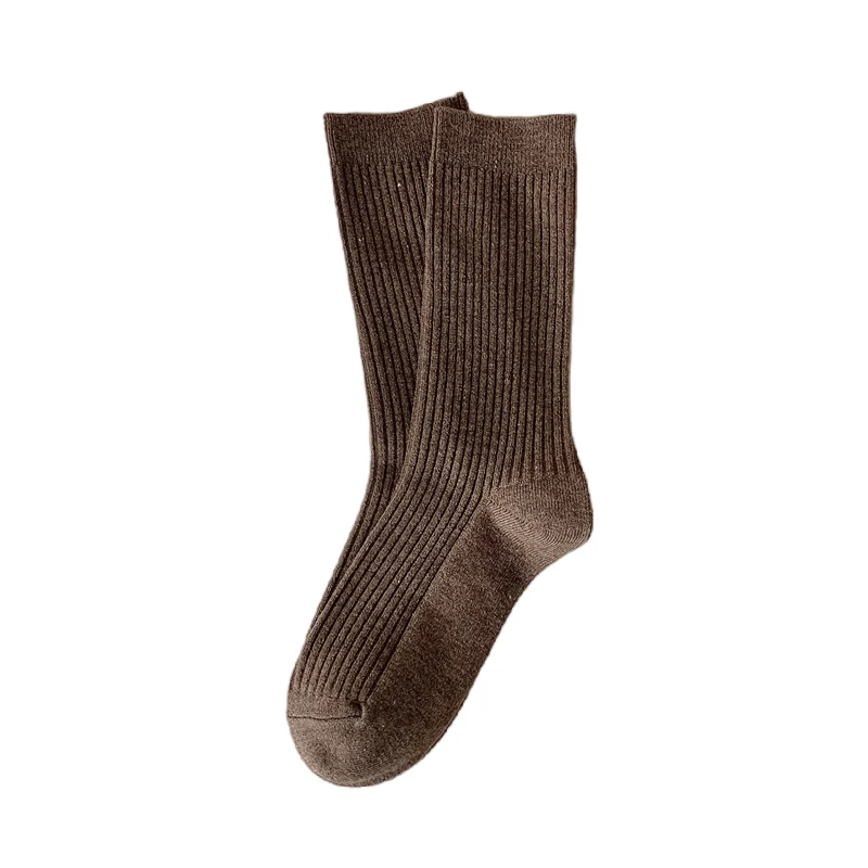 Retro Women Socks Japanese Style Autumn Solid Color Warm Home Simple Crew Socks Girls Breathable Casual Striped Loose