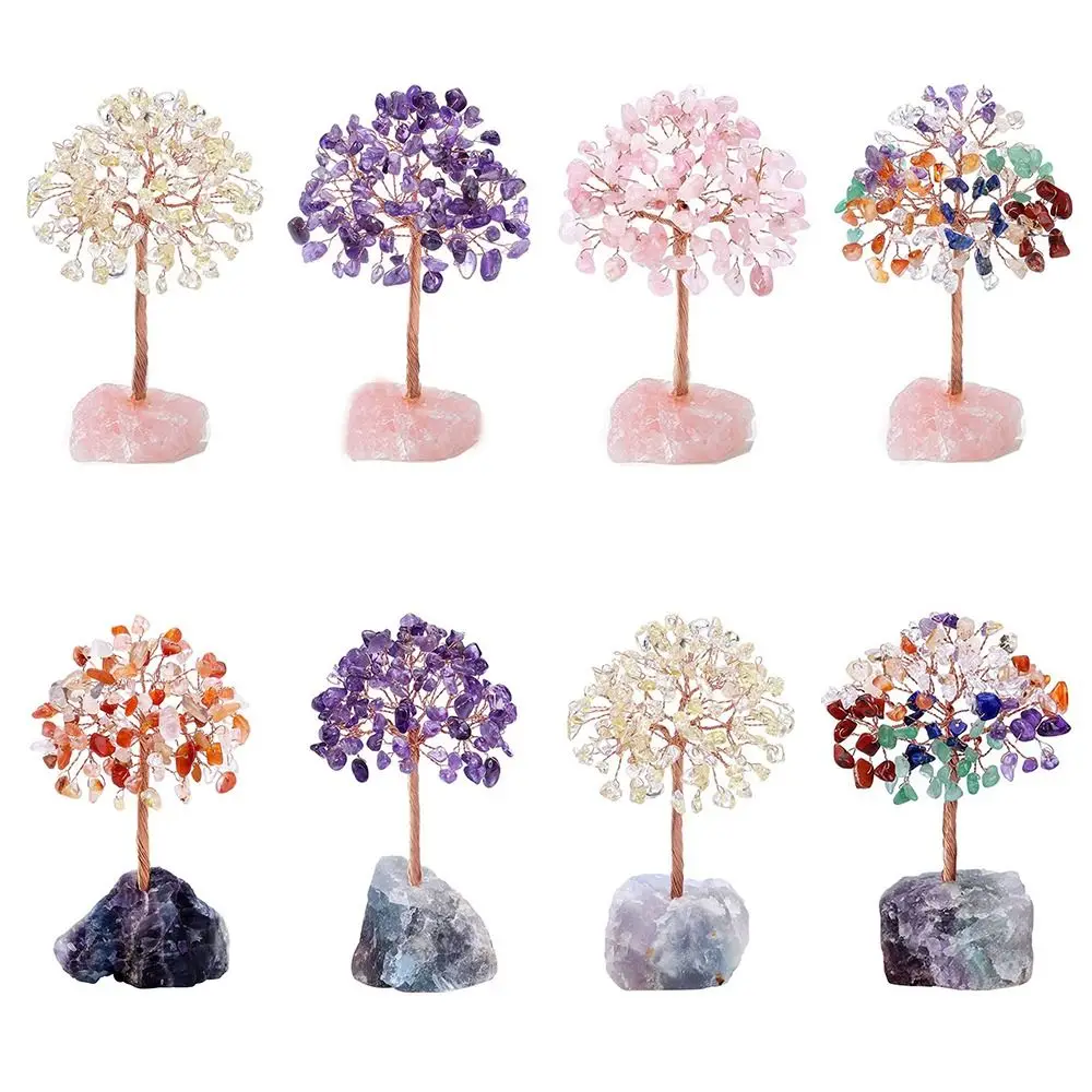 1PC Crystal Money Tree Copper Wire Wrapped Agate Fluorite Base 1