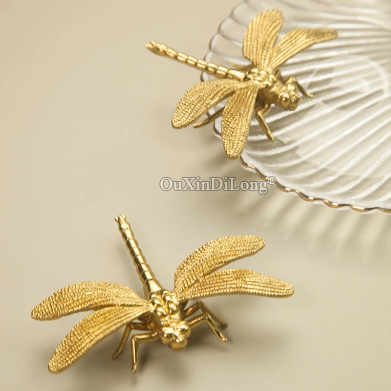 

High-end 8PCS Solid Brass Dragonfly Furniture Handles Drawer Knobs Cupboard Wardrobe Closet Dresser Cabinet Pulls Decorations