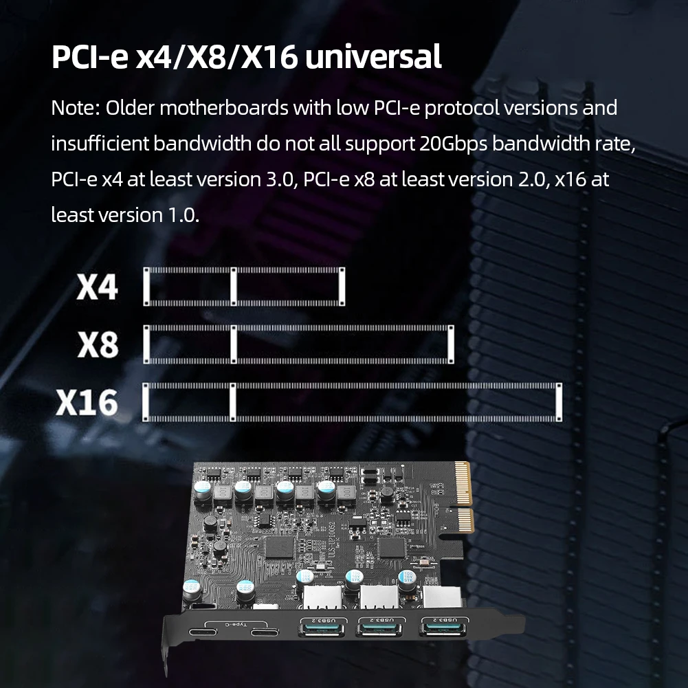 PCIe X4 에서 USB 3.2 확장 카드 추가, 윈도우 7, 8/10, 32/64 비트, 맥 OS 10.8.2, TPYC-C 지지대, 20Gbps, 3x USB3.2 및 2x