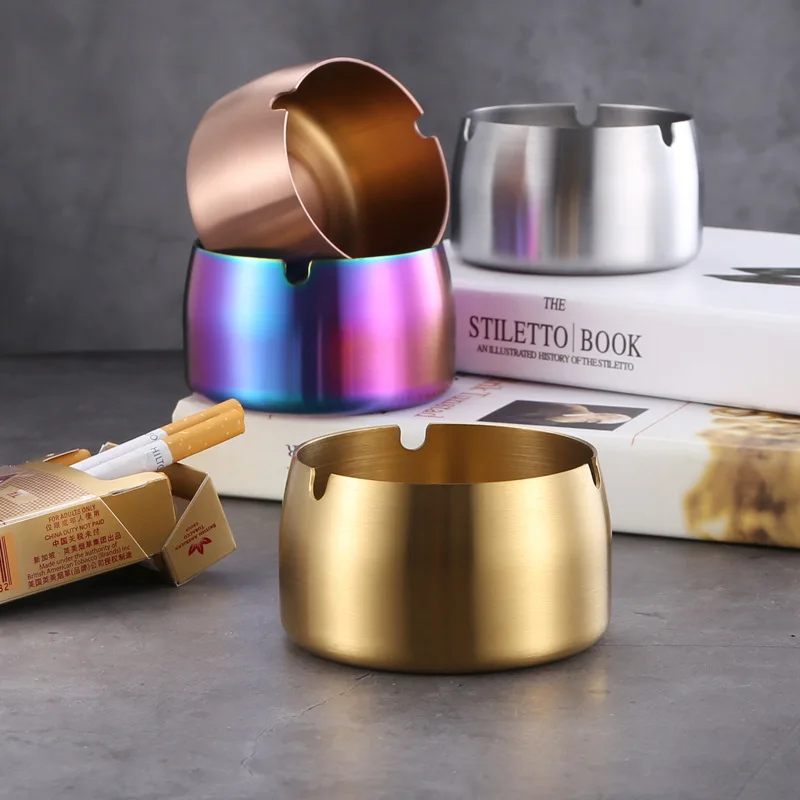 Cigarettes Ashtray Stainless Steel Round Shaped Decorative Tabletop Cigarettes Ash Holder For Home Bedroom Office Tabletop