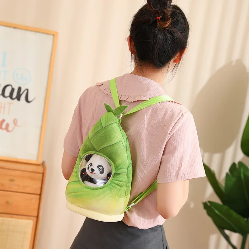 

New Panda Bear Stuffed Animal Plush Doll With Bamboo Backpack Soft Birthday Gift For Kids Girls Boys Hot Sale