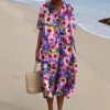 Fashionable Printed V-Neck Dress New Arrival Women's Clothing Regular Sleeve Length Full Waist Line Standard Leg Length to Knee