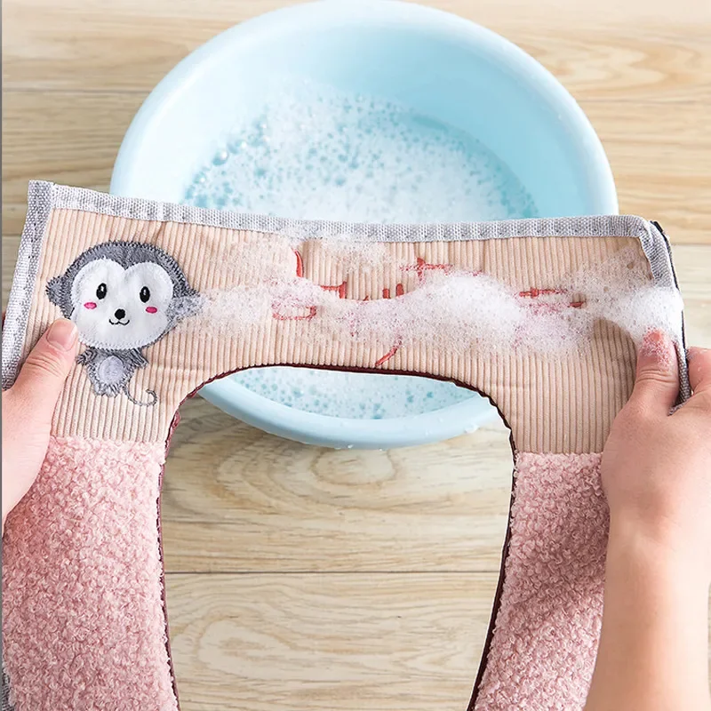 Toilet Seat Mat Set Bathroom Universal 2pcs/set Cushion+lid Cover Warm Soft Washable