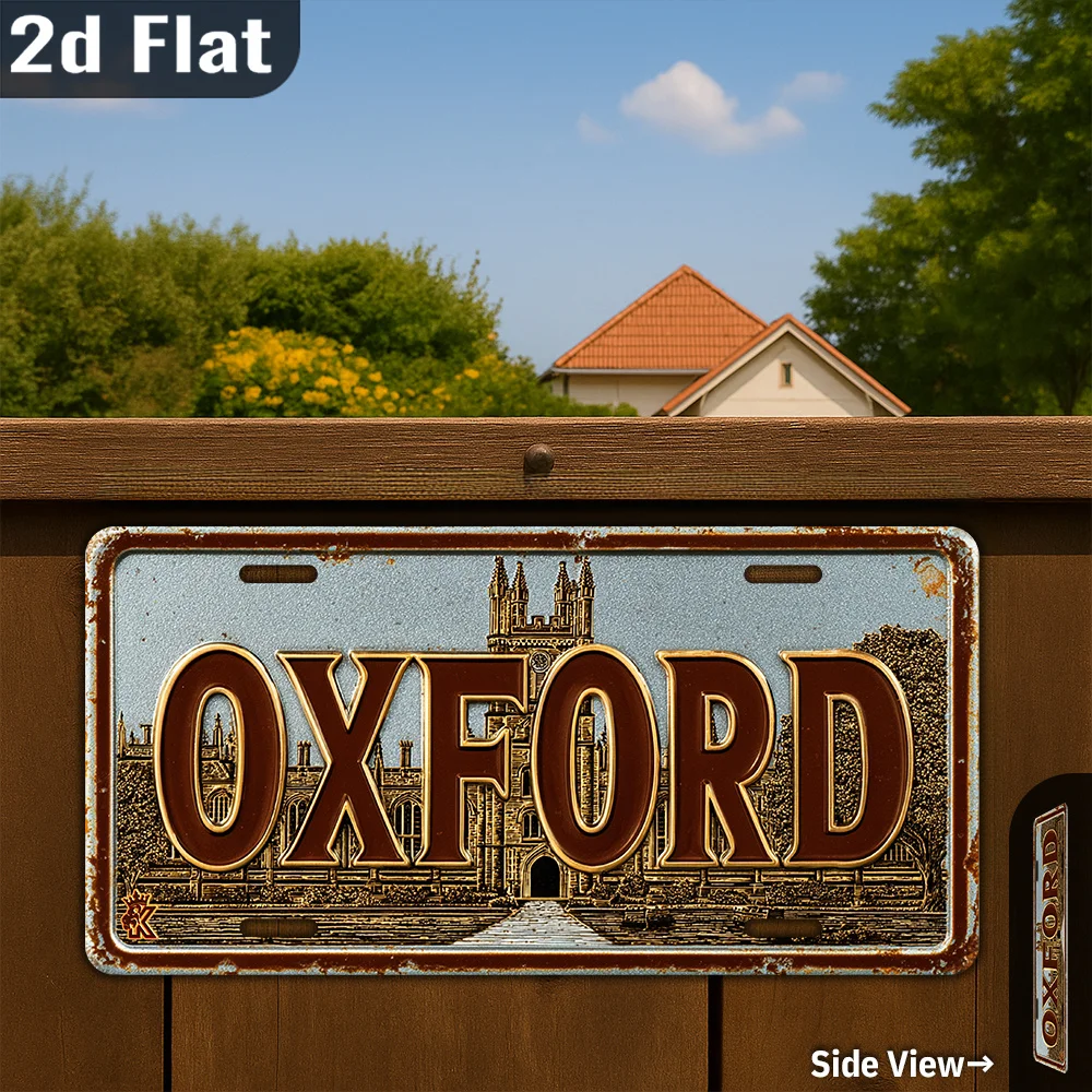 2D 플랫 - 빈티지 옥스퍼드 잉글랜드 금속 사인 벽 장식 사인, 'OXFORD' 텍스트가 있는 30cm X 15cm 알루미늄 장식 플라크,