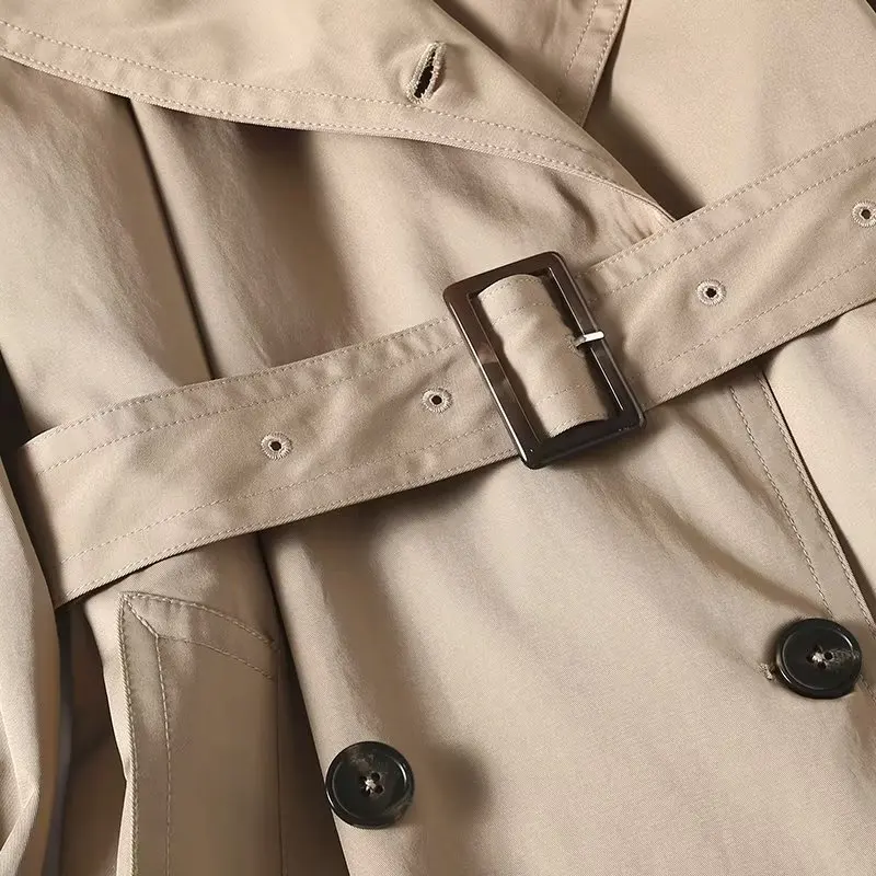 Withered British Fashion Trench Coat Khaki Color Long Jacket Retro Double-Breasted Loose Long Windbreaker Coat Women