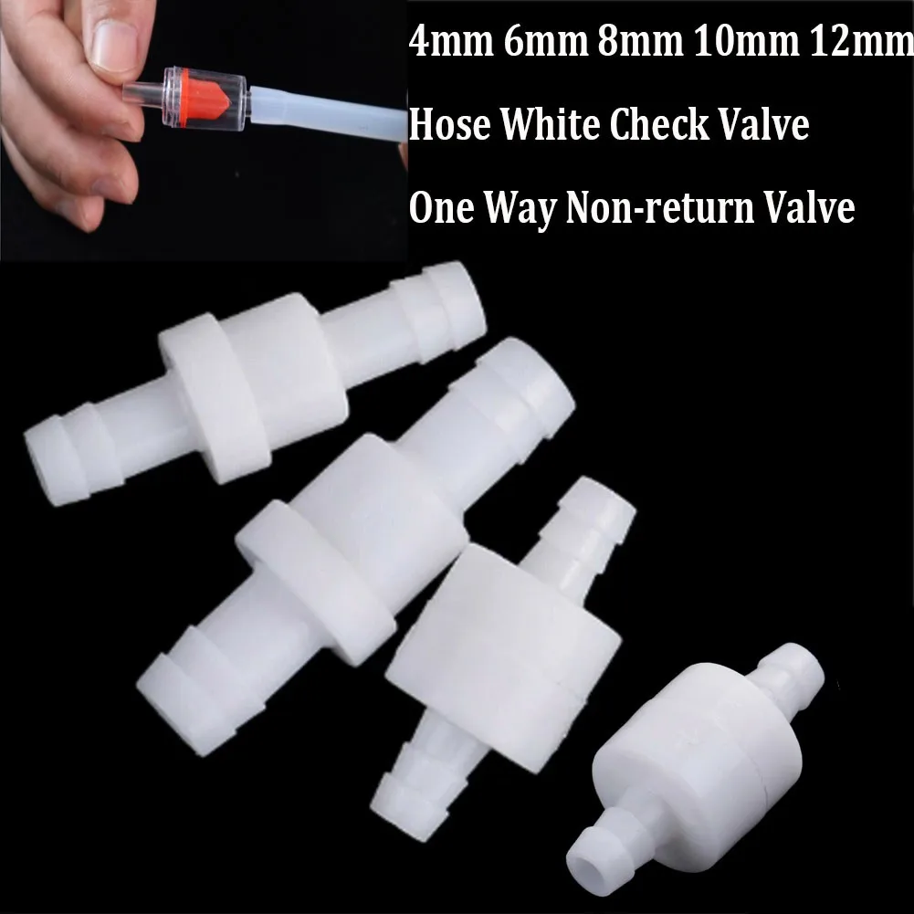 

Plastic Non Return Check Valve Pressure Fitting White Way 4/6/8/10/12mm Water Inline Fluids Hose Barbed For Fuel Liquid