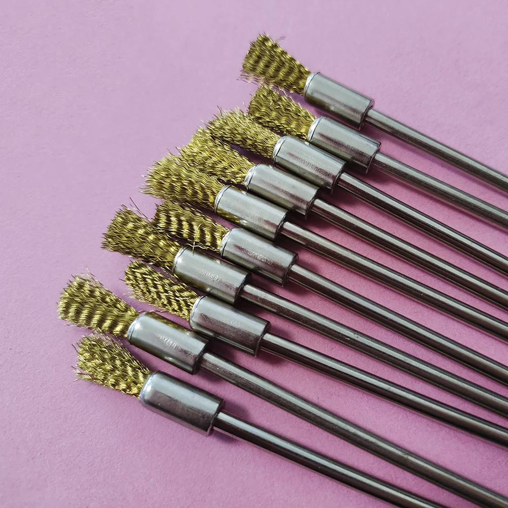 10Pc Brass Stainless Steel Wire End Brush Pen Shape Bristle Scratch Brushes Extension Rod 1/8" Shank for Power Rotary Tool