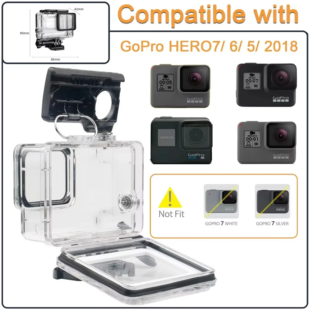 Protection sous-marine robuste pour GoPro Hero 5/6/7, boîtier étanche 45m noir