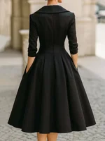 Fashionable commuting lapel cross pleated waist A-shaped dress for women - Image 2
