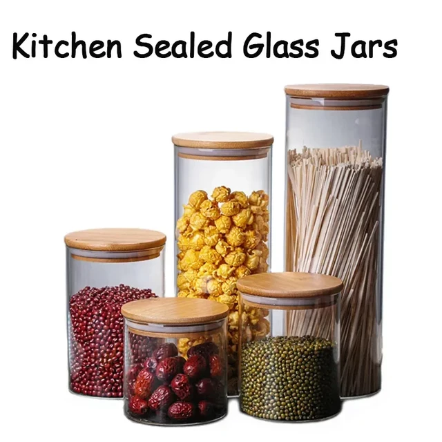 Kitchen Storage Glass Jar Container Set  Small Glass Container Wood Lid -  250 Glass - Aliexpress