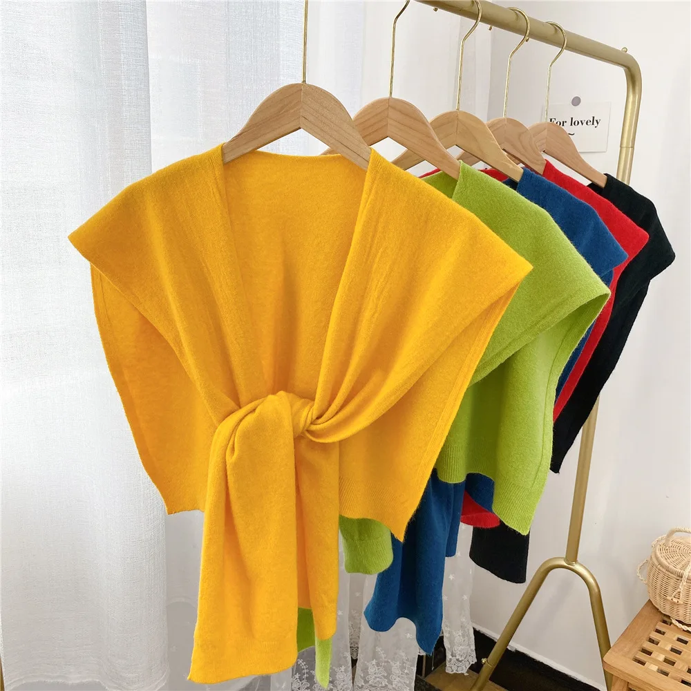 

Women Shirt Detachable Collar Knitted Scarf Autumn Fake Collars Female Lapel Blouse Sweater Small Shawl False Collars