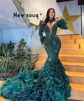 Green Long Prom Dress Mermaid Open Back Sexy Celebrity Dresses 2025 Customized High Neck Full Beaded Crystals Arabic Party Gowns 1