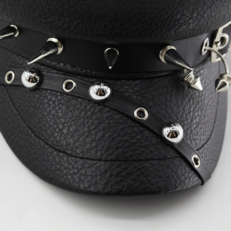 Unisex Rivet Studded Cabbie Hat Painter Hat for Photography Props PU newsboy cap newsboy hat