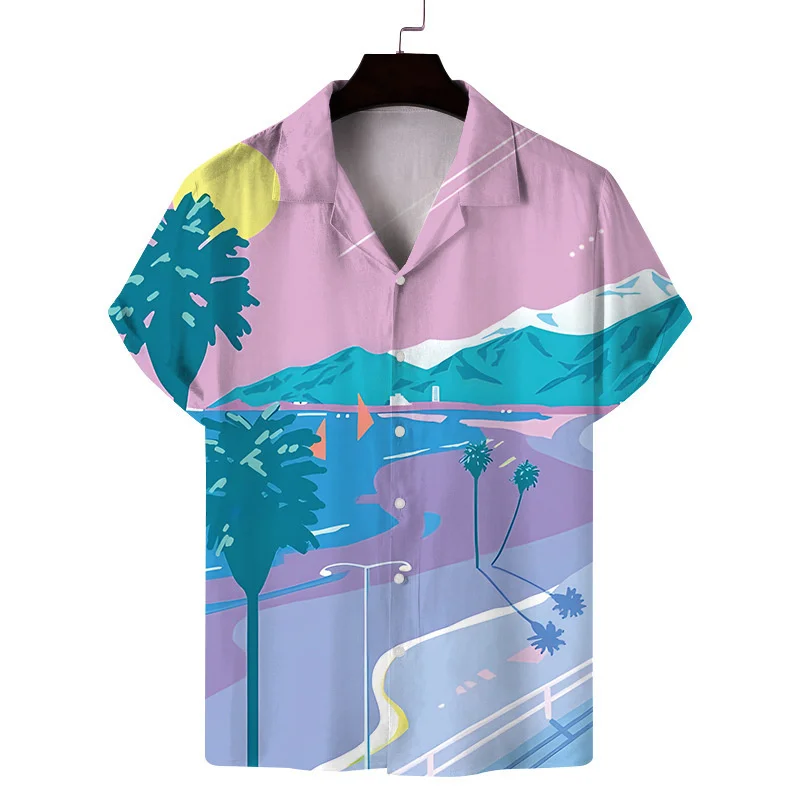 

Hawaiian Trees Flower Shirt For Men Summer Beach Vacation 3d Print Short Sleeve Tops Cool Street Tees Button Lapel Blouse