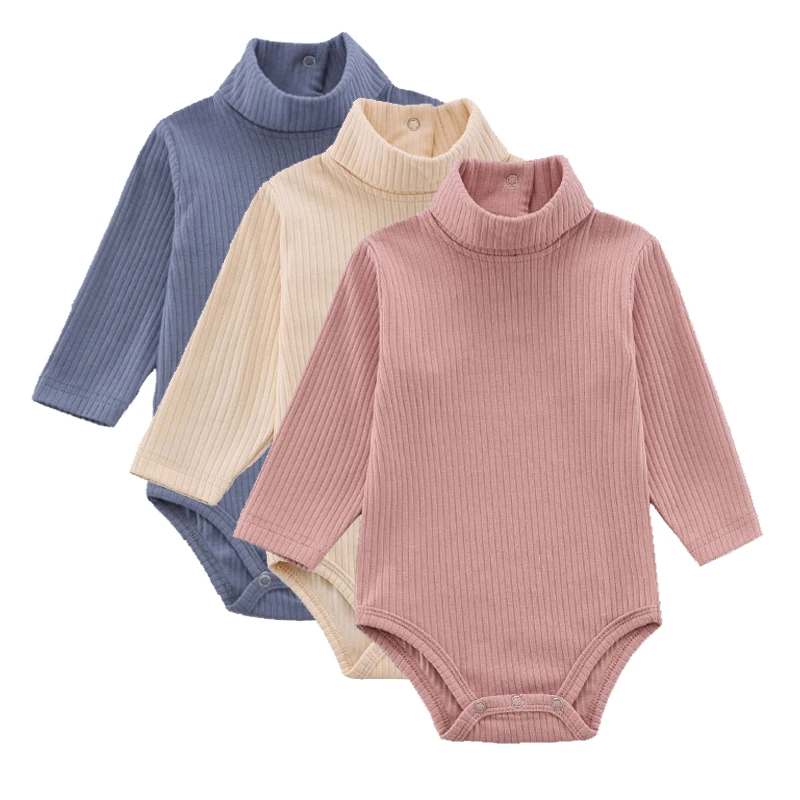95% Cotton Buy More to Discount Shipping Baby Winter Autumn Bodysuits Jumpsuit Body Ribs Turtle Neck High Collar Onesies Grows