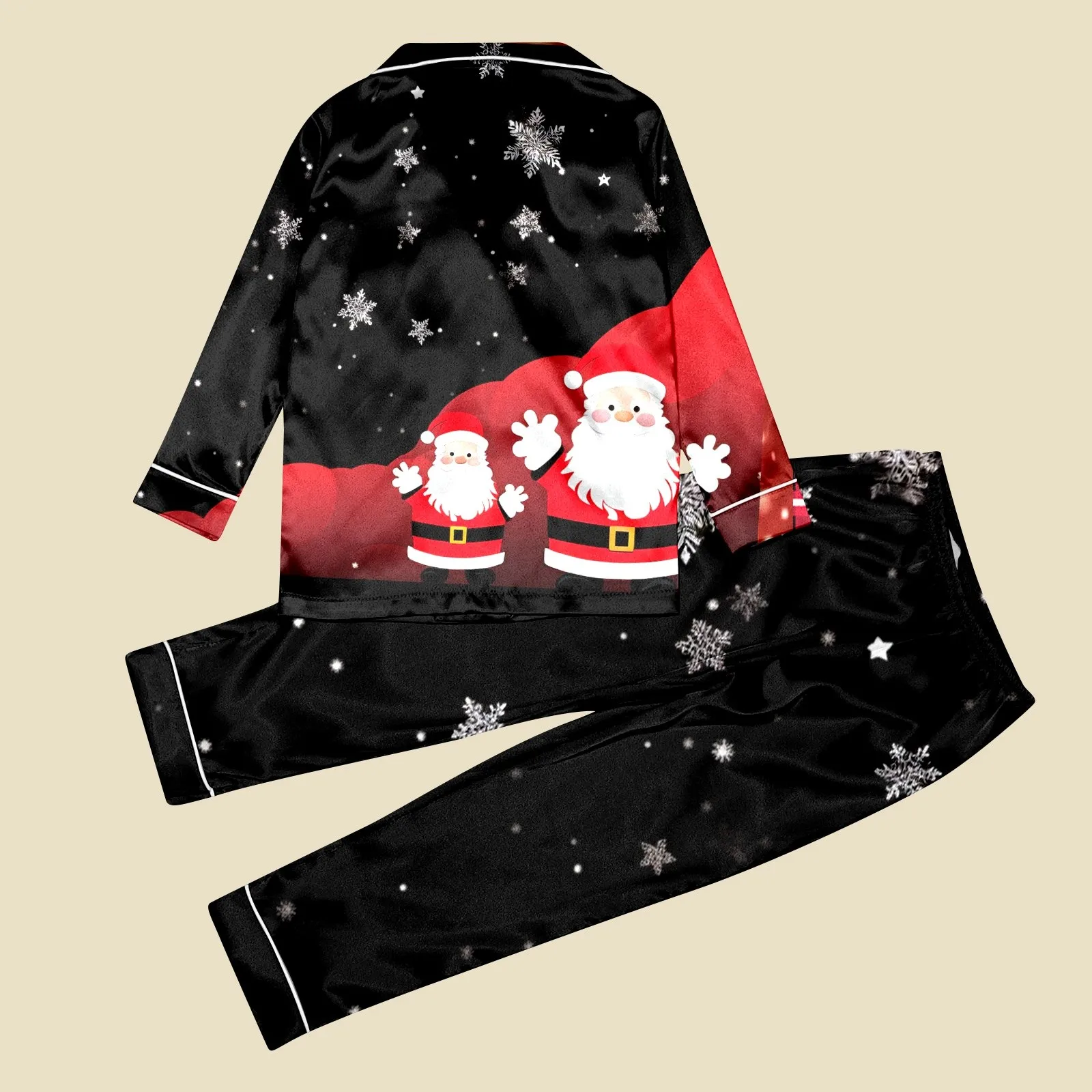 thumbnail image 4 of Conjunto de 2 piezas de top con cuello vuelto y pantalones largos con estampado navideño para mujer 2024, nuevos pijamas familiares holgados y cómodos, 4 of 5