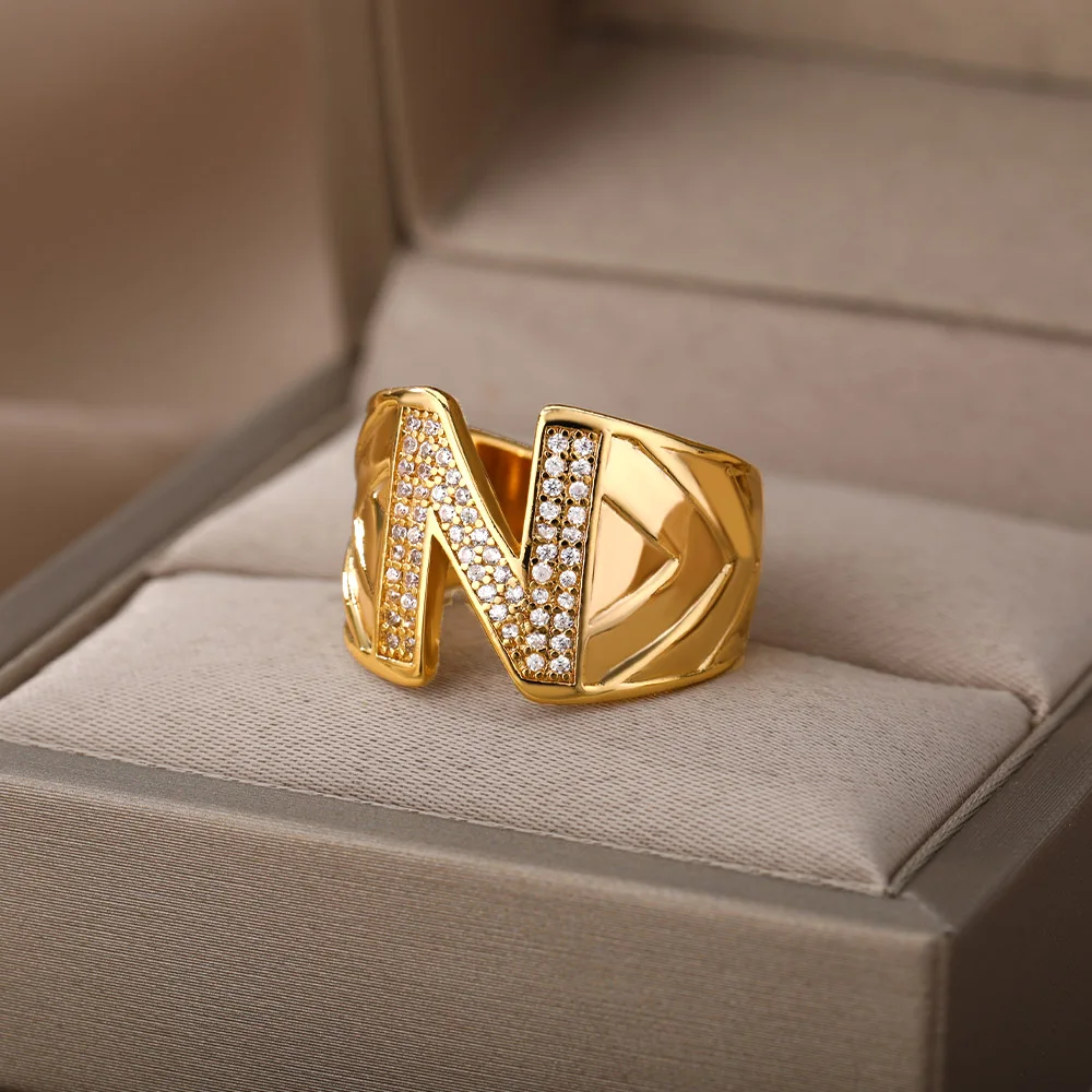 18K Gold Plated Initial Open Ring - Adjustable Letter Ring For Women & Men, Statement Knuckle Jewelry