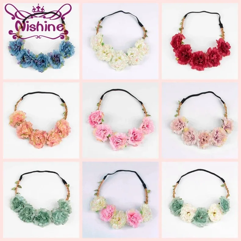 Nishine Spring Summer Seaside Beach Flowers Headdress Bridesmaid Wreath Hair Band Wedding Party Outdoor Girls Head Accessories men boutonnieres flowers corsage pin boutonniere buttonhole bridesmaid sisters hand flowers wedding buttonhole witness corsage