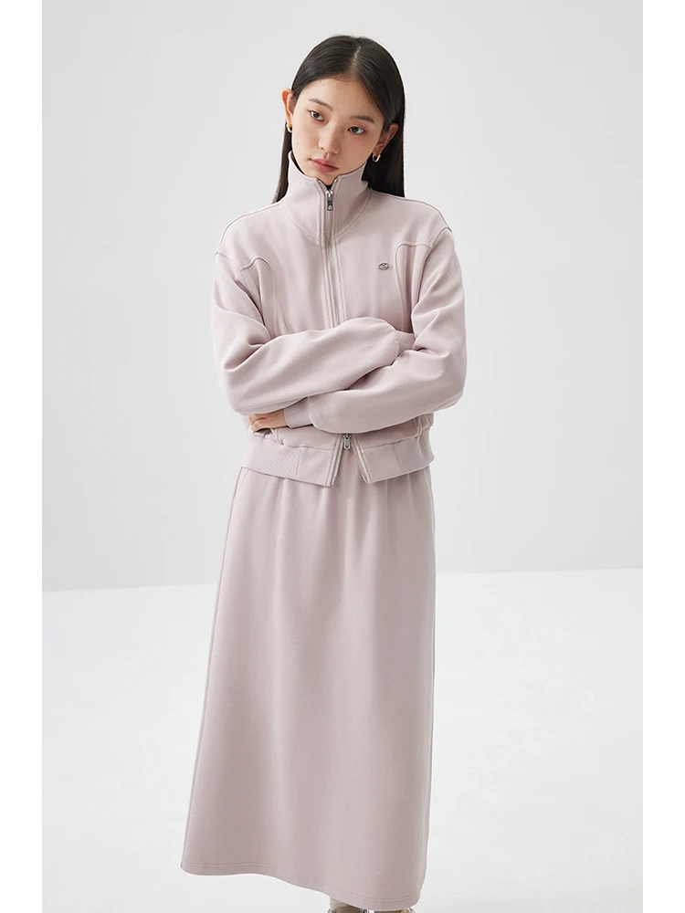 ZIQIAO Cozy Style Double Zipper Casual Pink Sweatshirt Suit for Women Spring 2024 New Long Skirt Two-piece Set Female 24ZQ91102 whatitisnt футболка с короткими рукавами и большим логотипом double angel indie pink