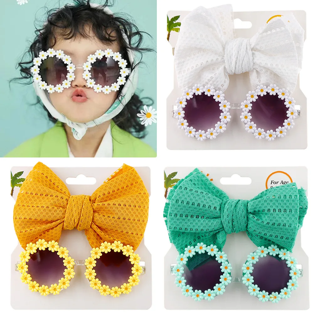 Childrens Daisy Sunglasses And Bow Headband Set For Summer_voghion.com