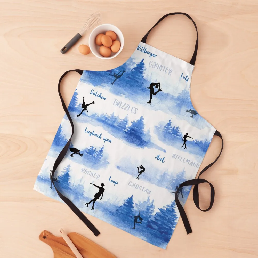 

watercolor ice skating pond design Apron professional kitchen work ladies Apron