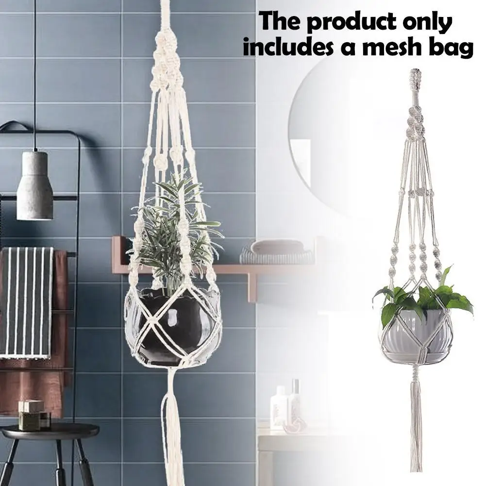 105cm Braided Rope Hanging Basket Flower Pot Straw Macrame Net Hanger Garden Holder Craft Plant Balcony Decor Accessories plant hanger