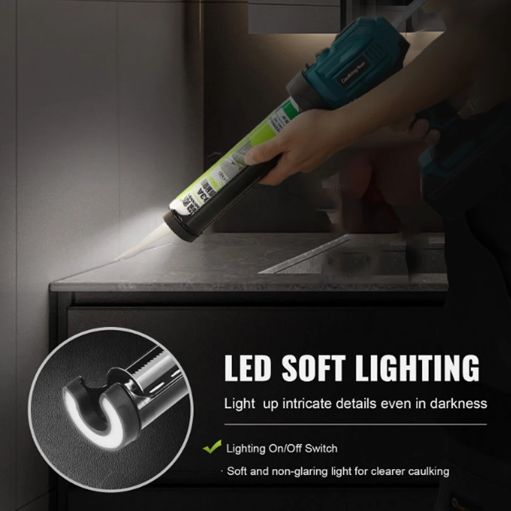 Caulk nozzle applicator Cordless caulking gun fit for 20V battery electric caulk gun 4 adjustable speed with LED light upgraded glass glue
