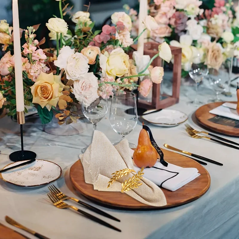 6/12pcs Gold Leaf Napkin Ring Buckles for Wedding Birthday Party Dinnig Table Decoration Christmas Thanksgiving Napkin Holder