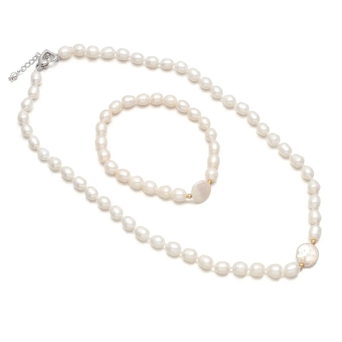 

Natural Freshwater Pearl Beads Necklace Bracelet Set for Wedding Gift Clothes Jewelry Accessory
