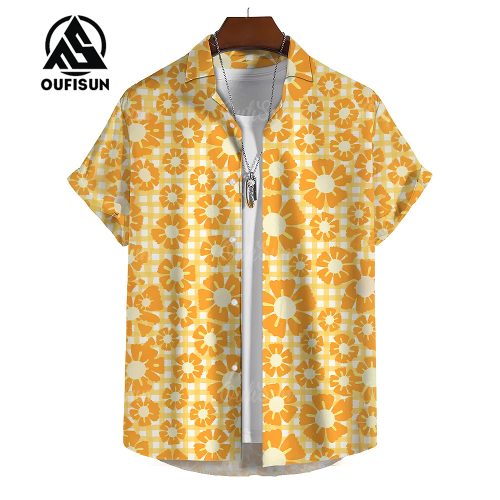 Hawaiian Rainforest Floral Print Shirt Men's Casual Short Sleeve Shirt Summer Beach Vacation Men's Shirt Oversized Tops 5