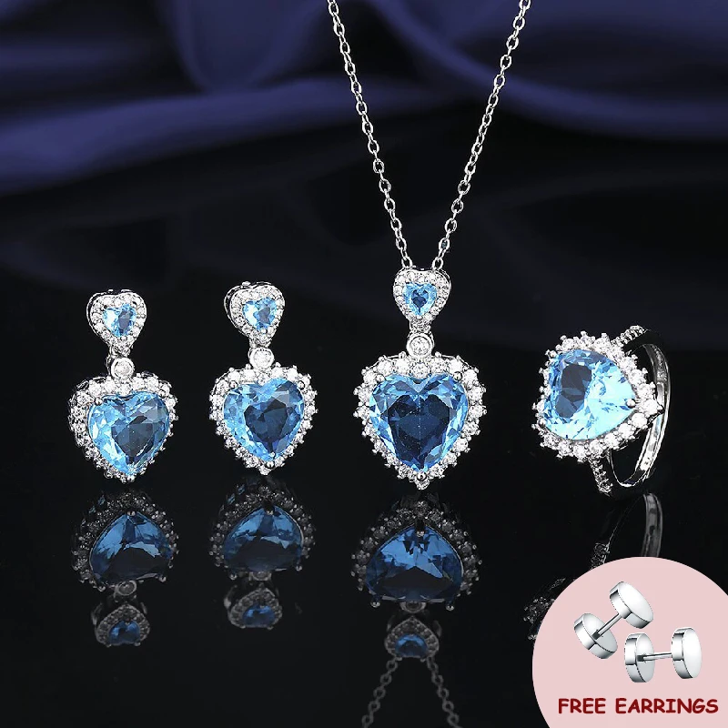 Cubic Zirconia Jewelry Set For Women — Ring, Earrings & Necklace Set In Yellow Gold, Bridal & Gift Set