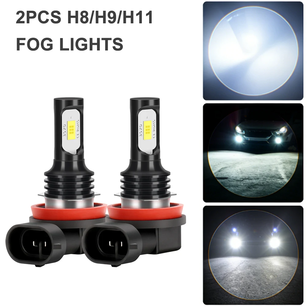 2개입 H8 H9 H11 LED 캔버스 H4 H3 H7 9005 9006 Hb4 자동차 CSP LED 안개등 헤드라이트 전구 6000K 백색 자동차 안개등 주간 주행등