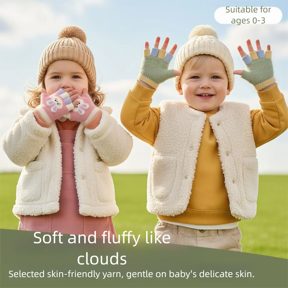 0-3 Years Old Cute Warm Winter Gloves Windproof Coldproof Children Mittens Soft Candy Color Knitted Gloves Outdoor