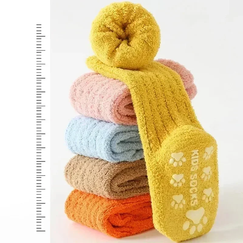 Chaussette chaude pour bébé, simplicité, couleur unie, pour enfant en bas âge, garçon et fille, intérieur, automne hiver, nouveau-né, chaussettes de sol antidérapantes