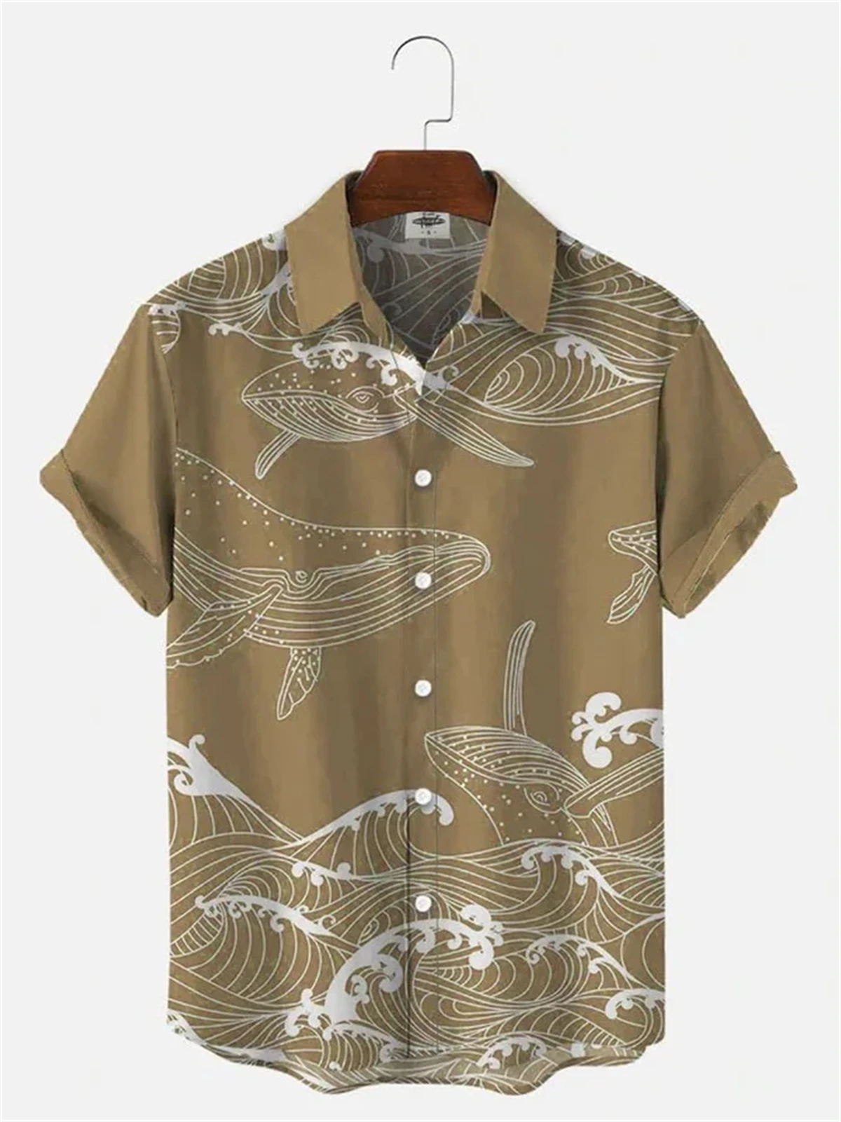 Hawaiian Men's Short Sleeve Shirt Whale Spray Print Beach Fashion Lapel Top 2024 New Large Size Casual 4
