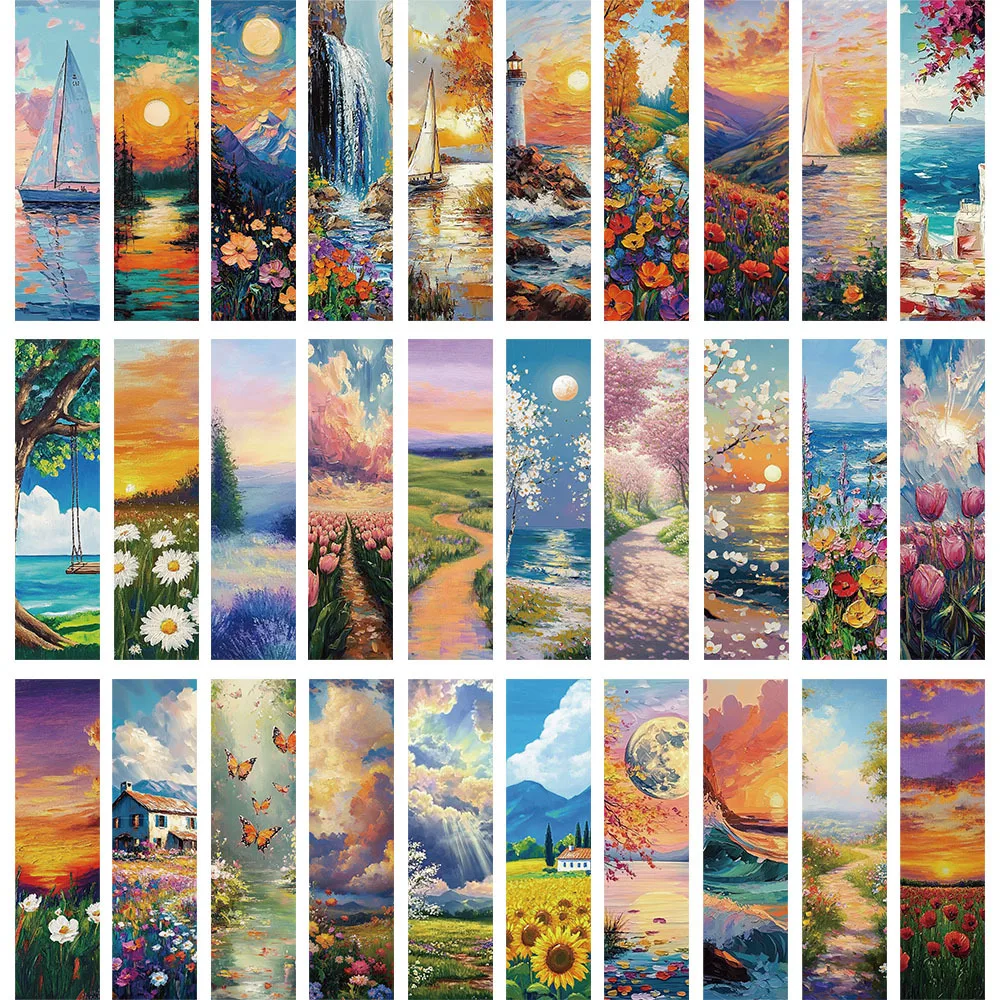 30pcs Creative Romantic Oil Painting Bookmarks Reading Pages Books Labeled Paper Card School Stationary Supplies DIY Bookmarks