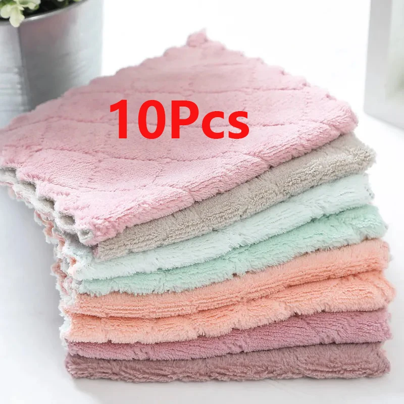 

10pcs Absorbent Microfiber Kitchen Dish Cloth Non-stick Oil Household Cleaning Cloth Wiping Towel Kitchen Cleaning Towels