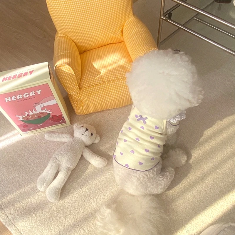 귀여운 레이스 러브 애완 동물 고양이 옷, 얇은 통기성 강아지 조끼, 비숑 말티즈 요크셔 작은 강아지 옷, 여름 신상
