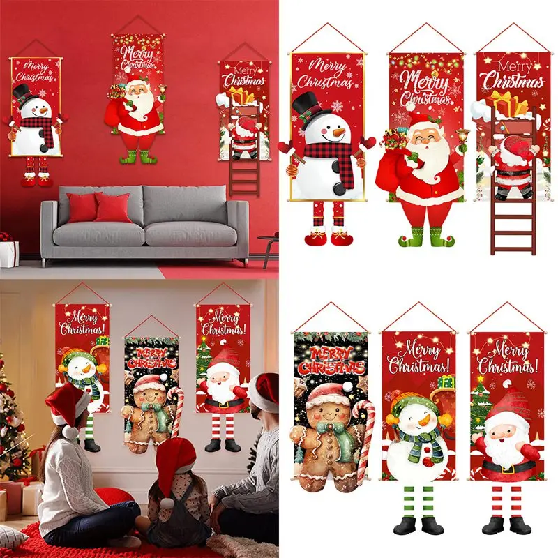 Santa Claus Hanging Flag Merry Christmas Decorations For Home 2023 Xmas Gifts Christmas Ornament Navidad Natal New Year 2024