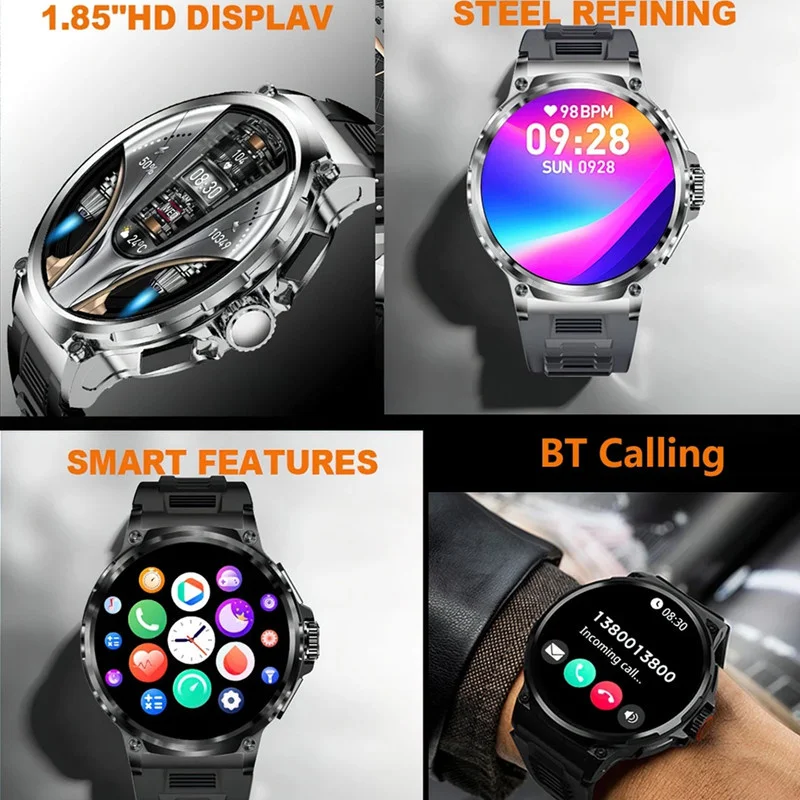 Montre Connectée Homme LIGE - Écran 1.7", Appels Bluetooth, 100+ Sports, Fréquence Cardiaque | Batterie 1000mAh, Lampe LED