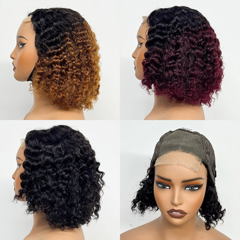 4x4 Transparent Lace Frontal 250% Density Water Wave Curl Human Hair Wigs Double Drawn Bob Curly Hair Wigs For Black Women