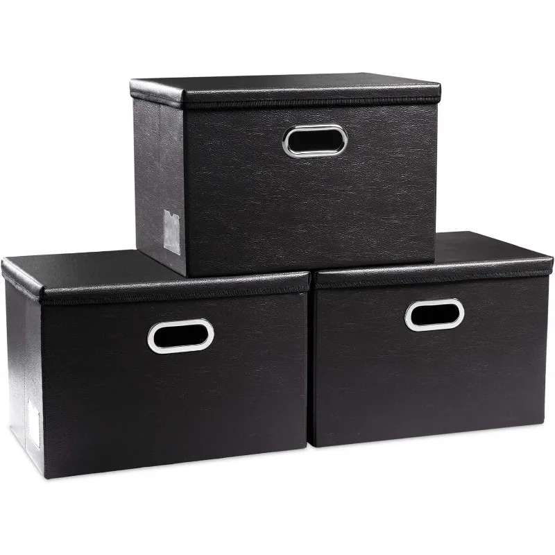 

Большие складные корзины для хранения с крышками PRANDOM [3 упаковки], складные коробки для хранения из кожаной ткани, контейнеры-органайзеры, корзины