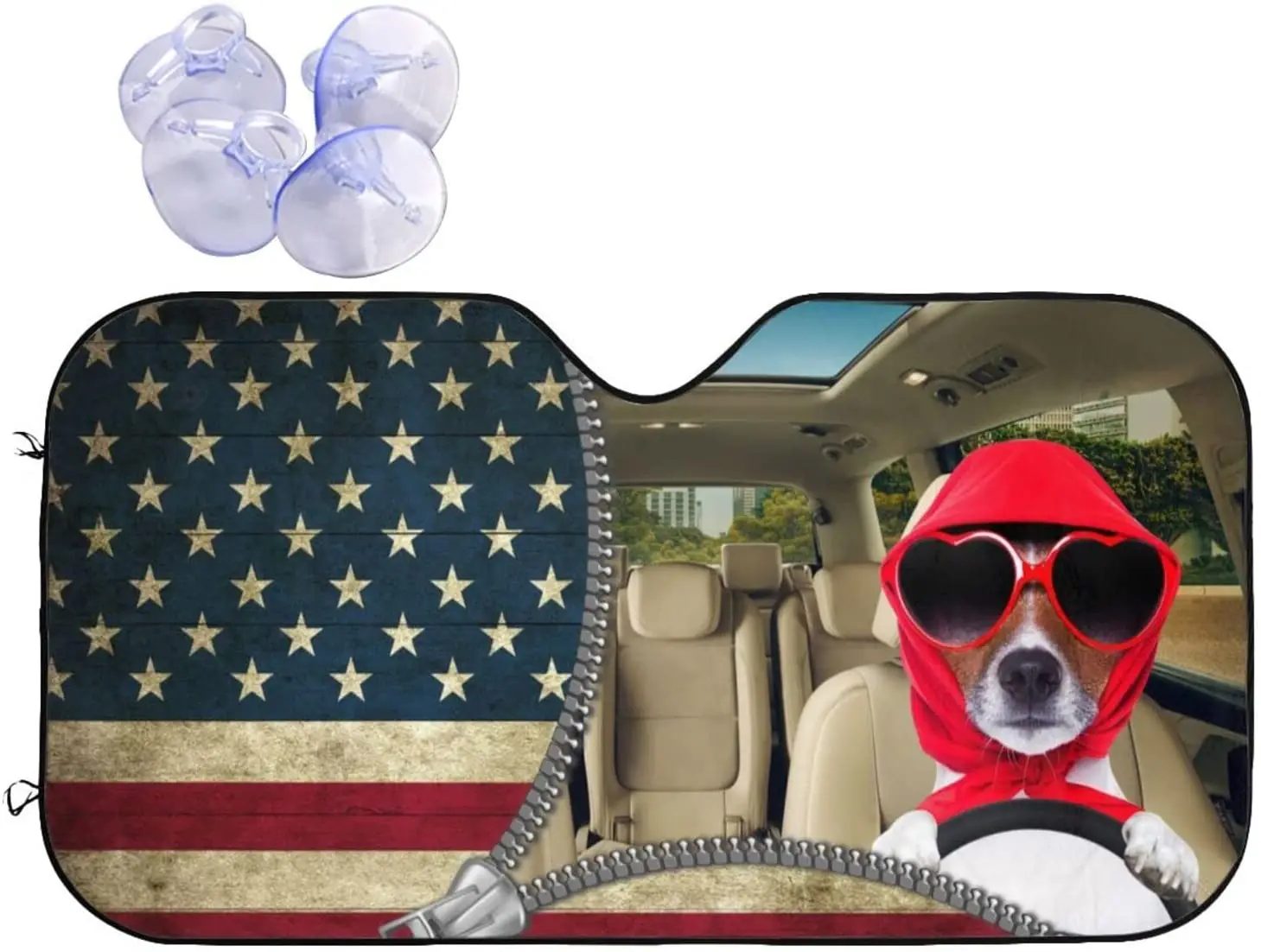 

American Flag Funny Dog Car Windshield Sunshade Foldable Auto Front Window Sunshield SUV Trucks Vehicle Block UV Rays Sun Visor